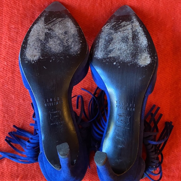 Stuart Weitzman suede fringe ankle strap heels - Picture 6 of 7
